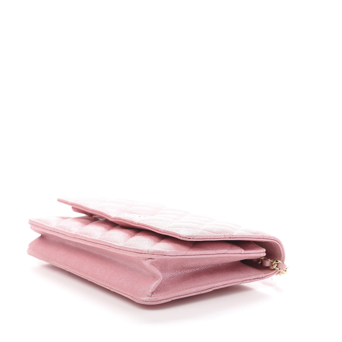 Iridescent Caviar Quilted Wallet on Chain WOC Pink