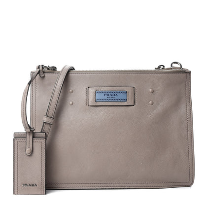 Prada Glace Calf Etiquette Double Zip Crossbody Bag Pomice Astrale 1 of 11