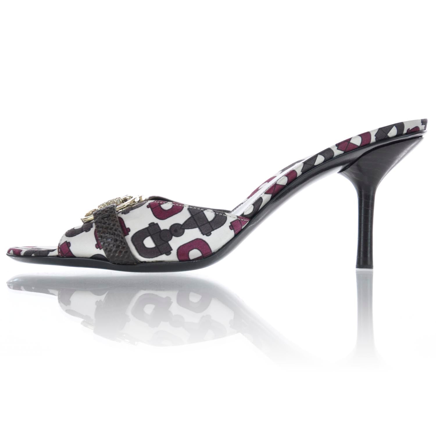Gucci Satin Crystal Horsebit Print Heels 7 1 of 6