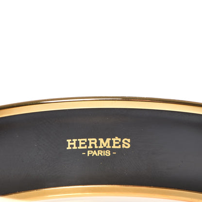 Hermes Enamel Printed Wide Caleche Bracelet 70 Black 5 of 6