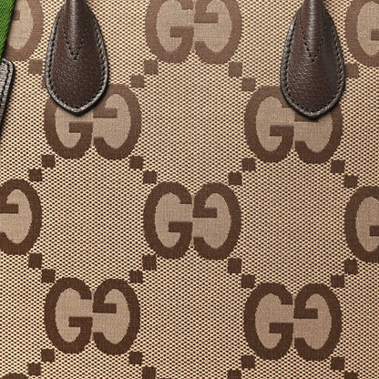 Gucci Monogram Jumbo GG Textured Dollar Calfskin Web Tote Bag Camel Ebony New Acero 8 of 12
