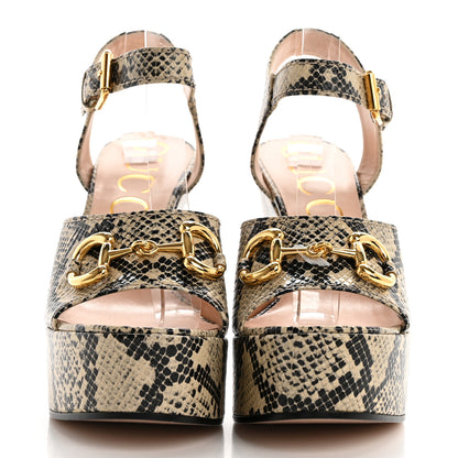 Gucci Calfskin Snakeskin Print Horsebit 40/135mm Platform Sandals 40 Beige Avana 2 of 10