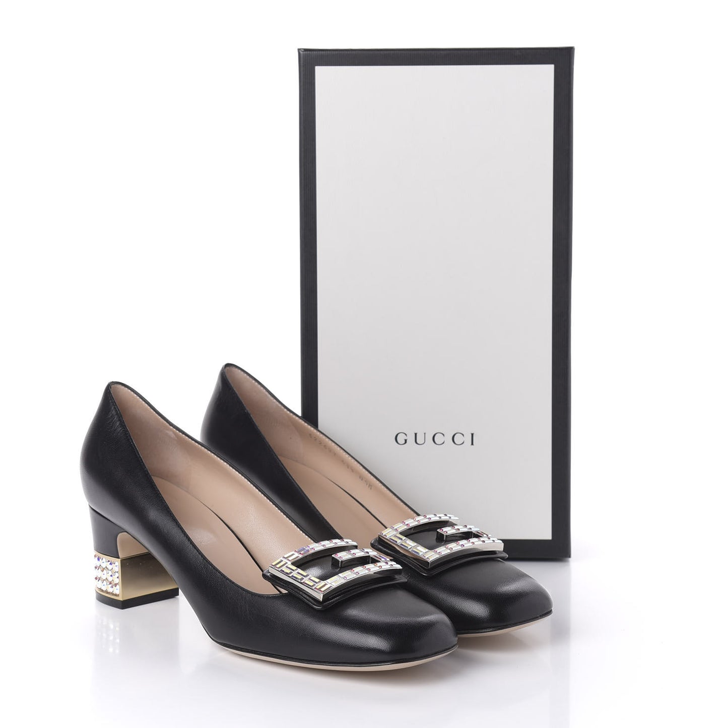 Malaga Kid Crystal Square G Madelyn Mid Heel Loafer Pumps 41.5 Black