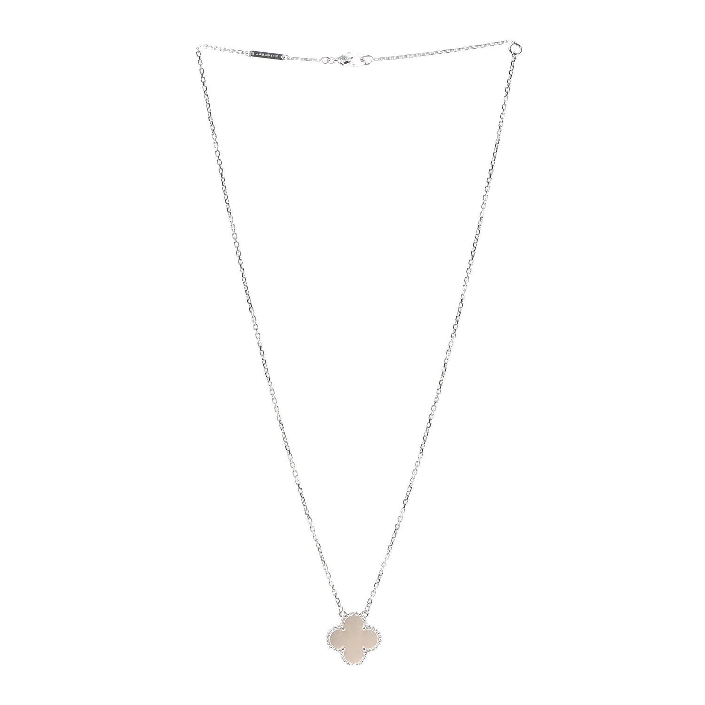 18K White Gold Mother of Pearl Vintage Alhambra Pendant Necklace