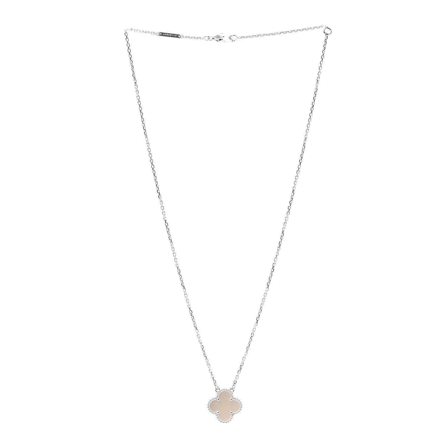 Van Cleef & Arpels 18K White Gold Mother of Pearl Vintage Alhambra Pendant Necklace 3 of 8