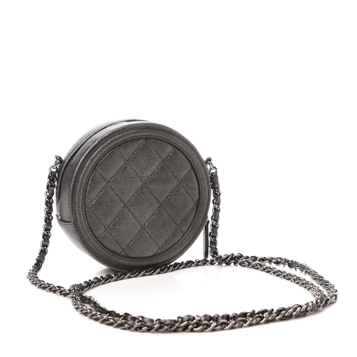 Chanel Metallic Caviar Quilted Round Filigree Crossbody Dark Silver 3 of 10