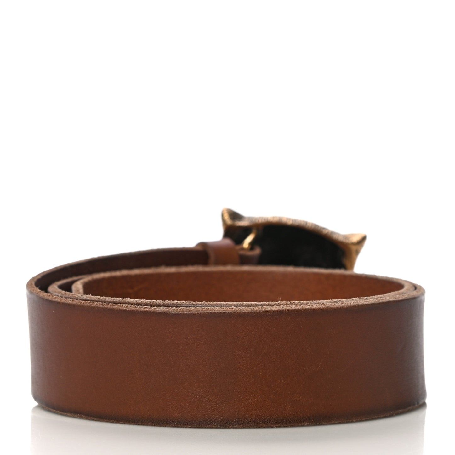 Calfskin Brass Feline Buckle Belt 80 32 Brown