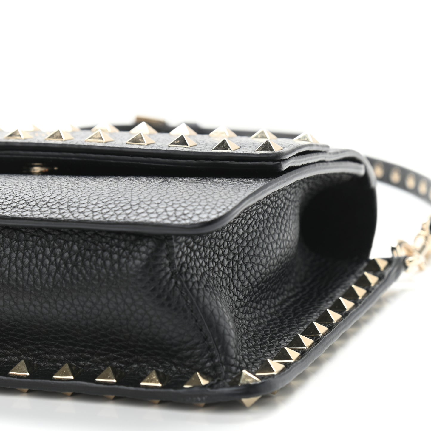 Pebbled Calfskin Rockstud Side Slip Crossbody Black