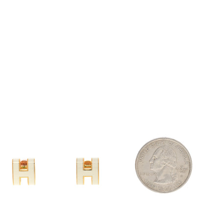 Hermes Gold Lacquered Mini Pop H Earrings White 2 of 7