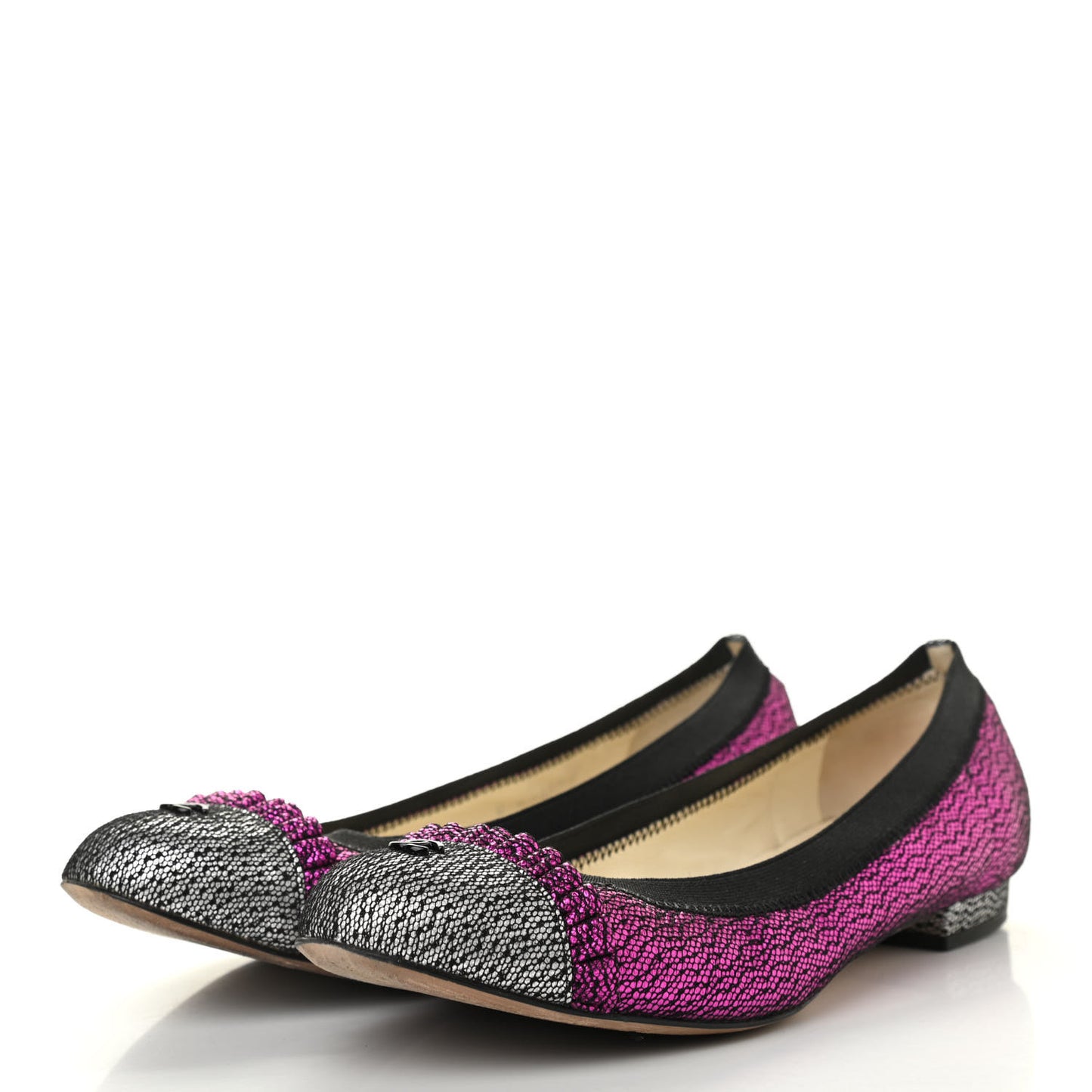 Metallic Lace Cap Toe Ballerina Flats 37.5 Fuchsia