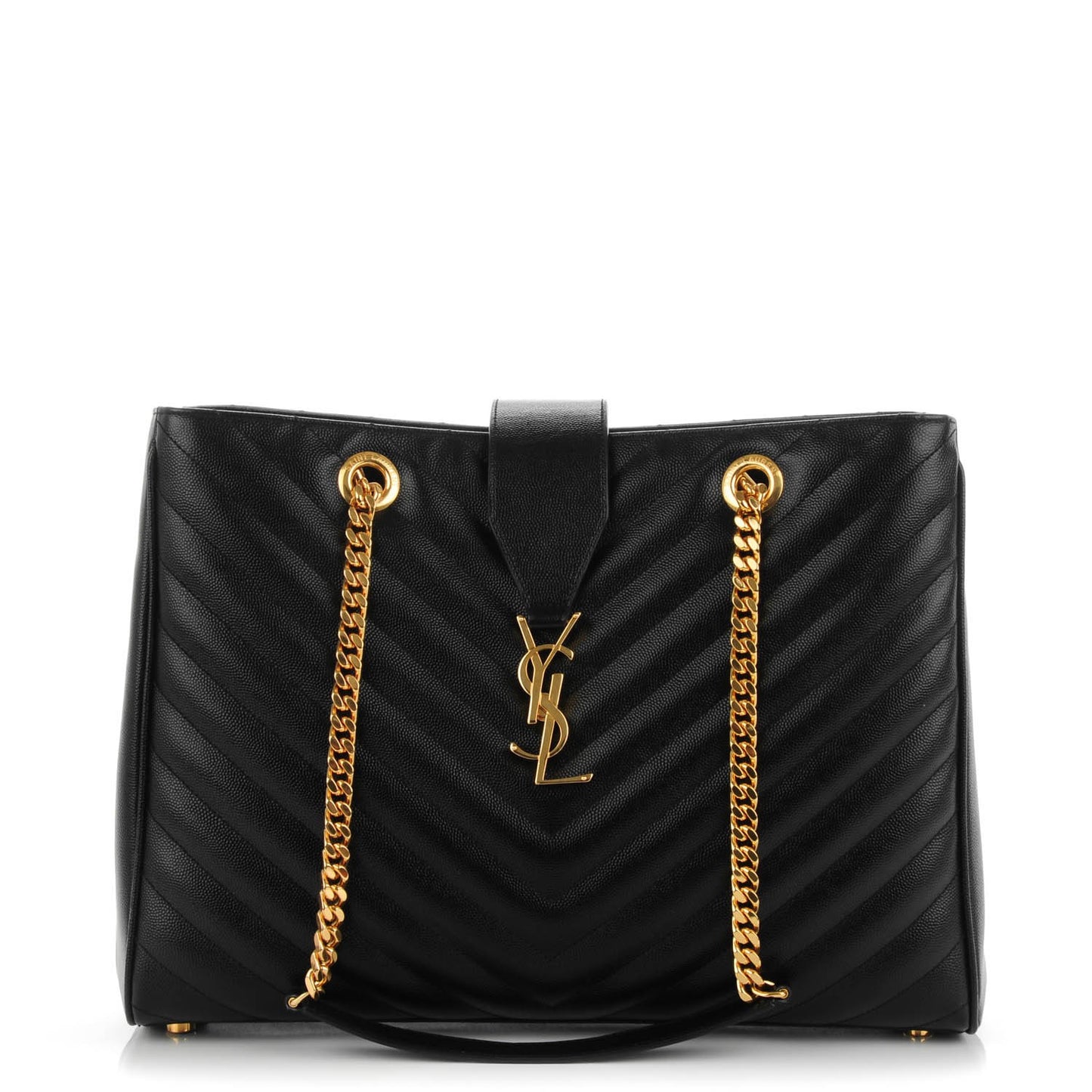 Grain de Poudre Matelasse Chevron Monogram Shopping Bag Black