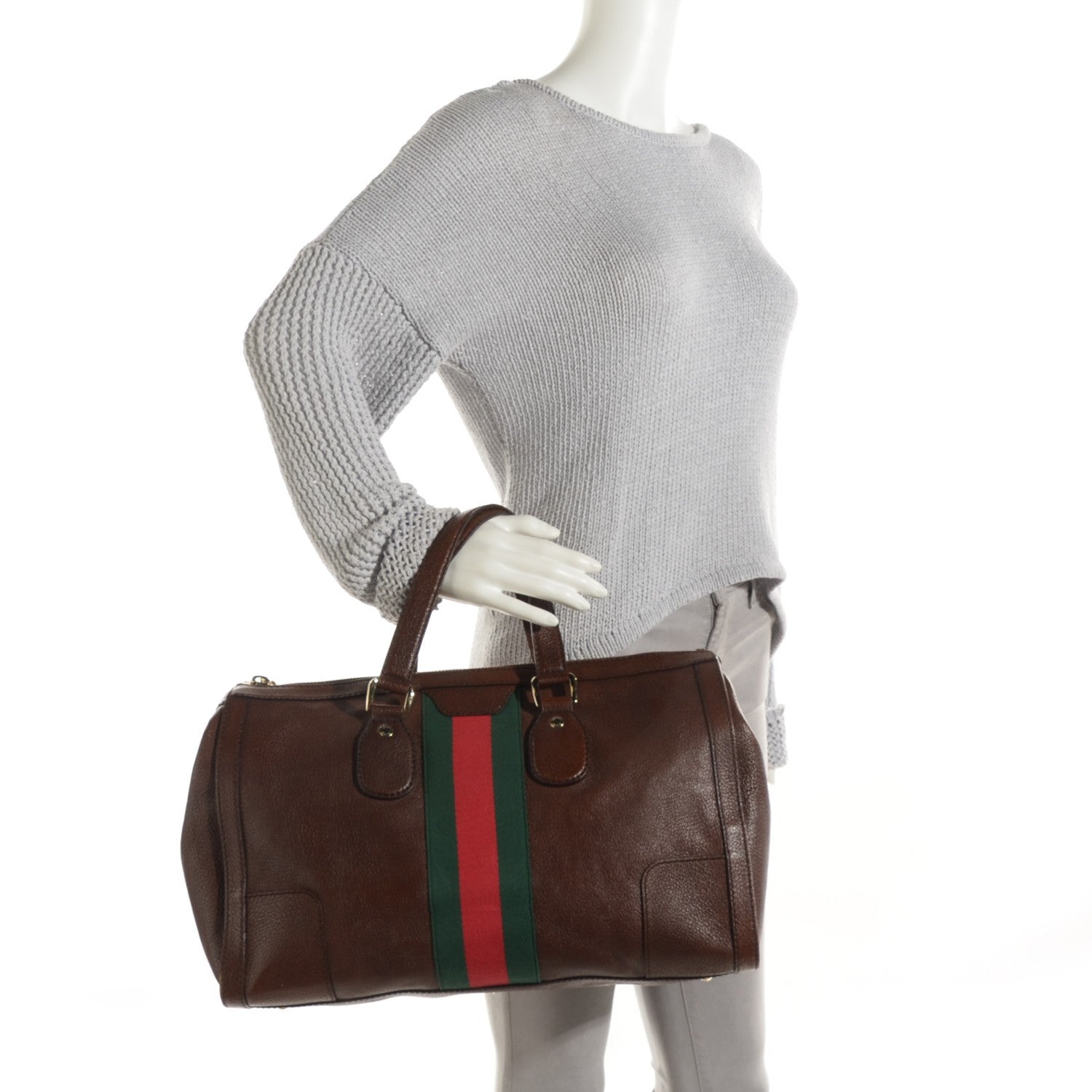 Gucci Calfskin Medium Web Seventies Tote Brown 2 of 8