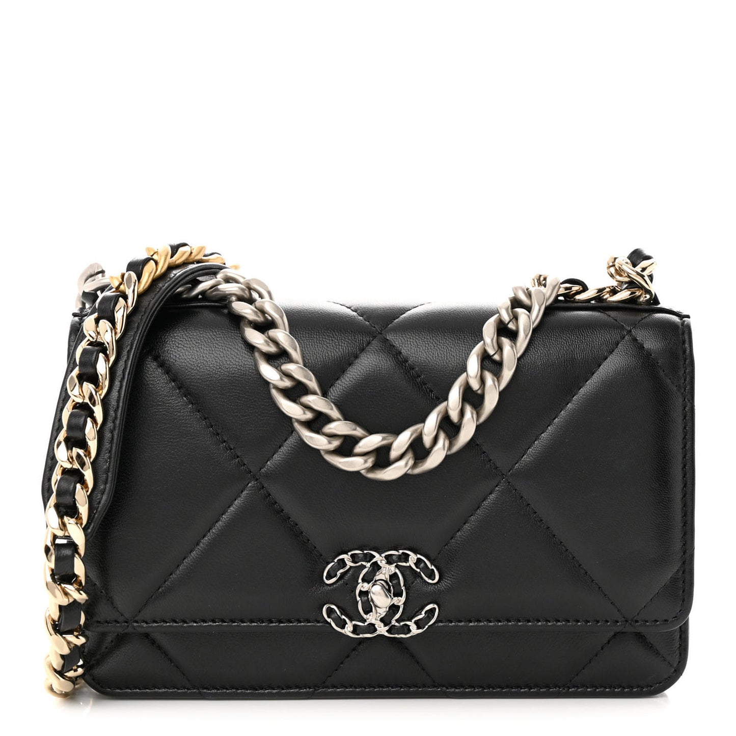 Lambskin Quilted Chanel 19 Wallet On Chain WOC Black