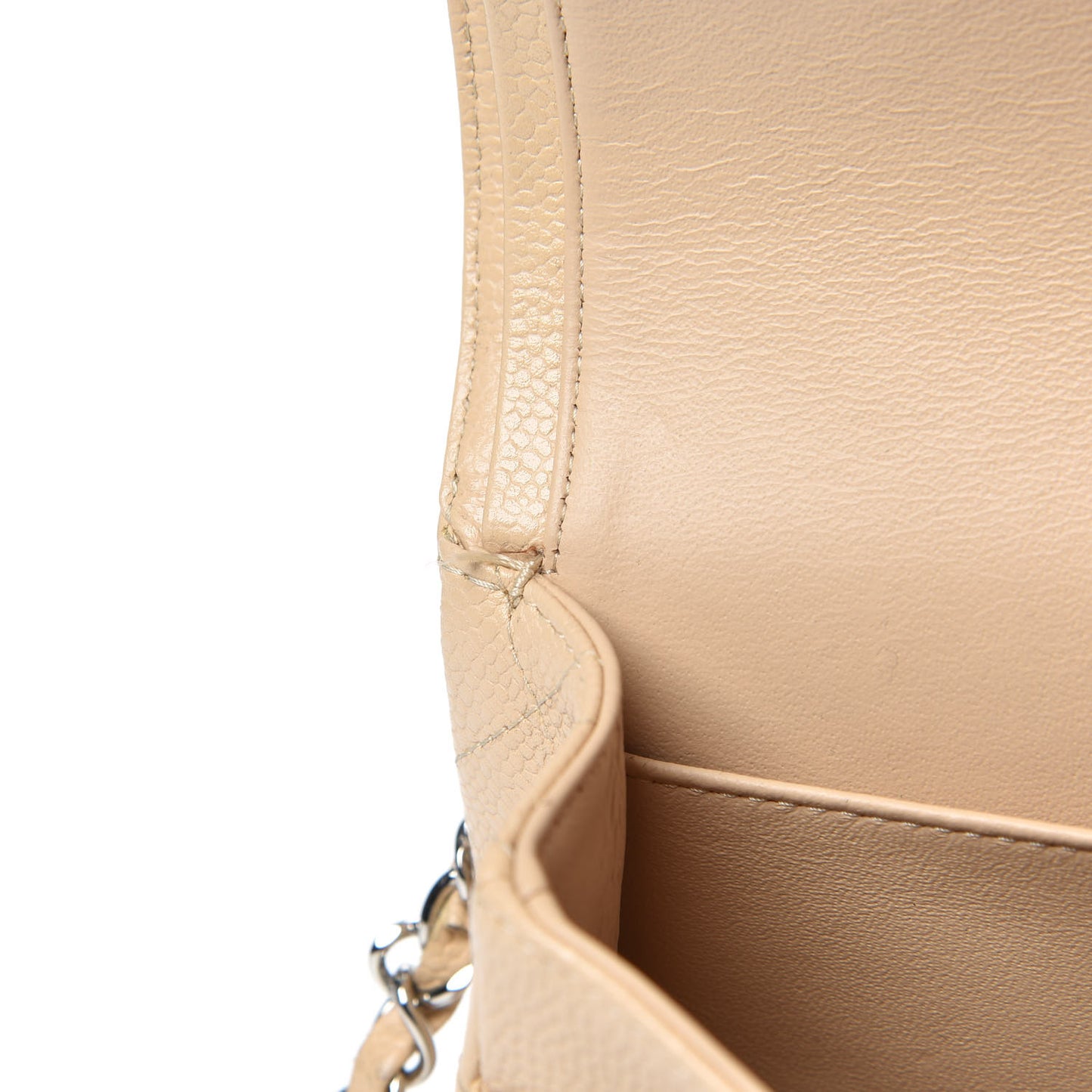 Caviar Quilted Medium Double Flap Beige