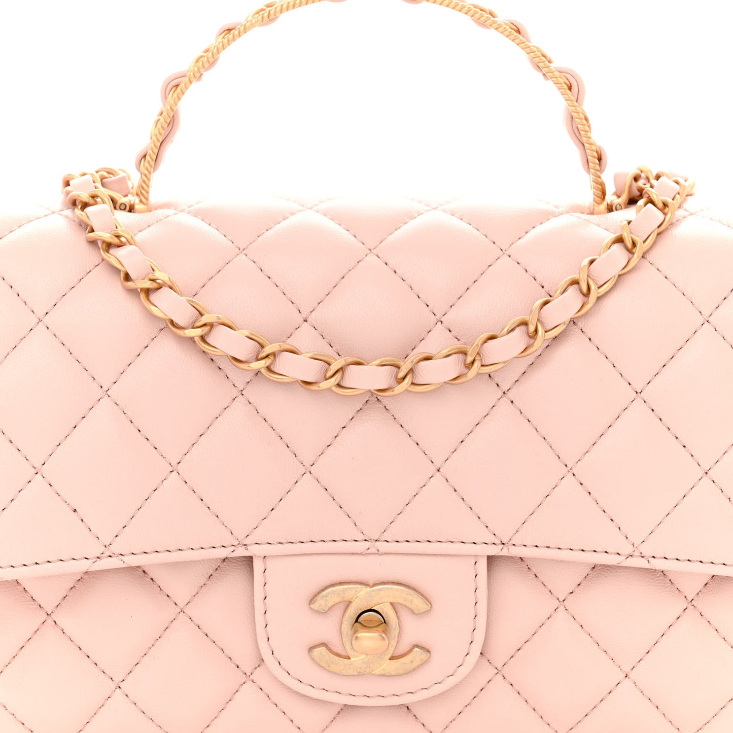 Lambskin Quilted Mini Top Handle Flap Pink