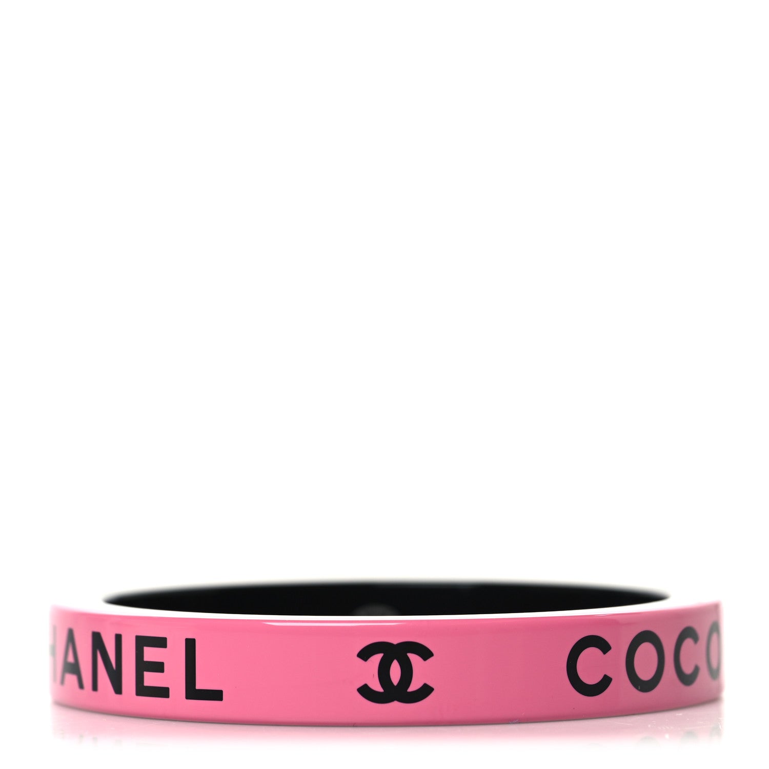 Chanel Resin Logo Bangle Bracelet Pink Black 1 of 4