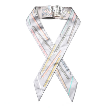 Hermes Silk A Vos Crayons Twilly Gris Perle Jaune Pale 1 of 4