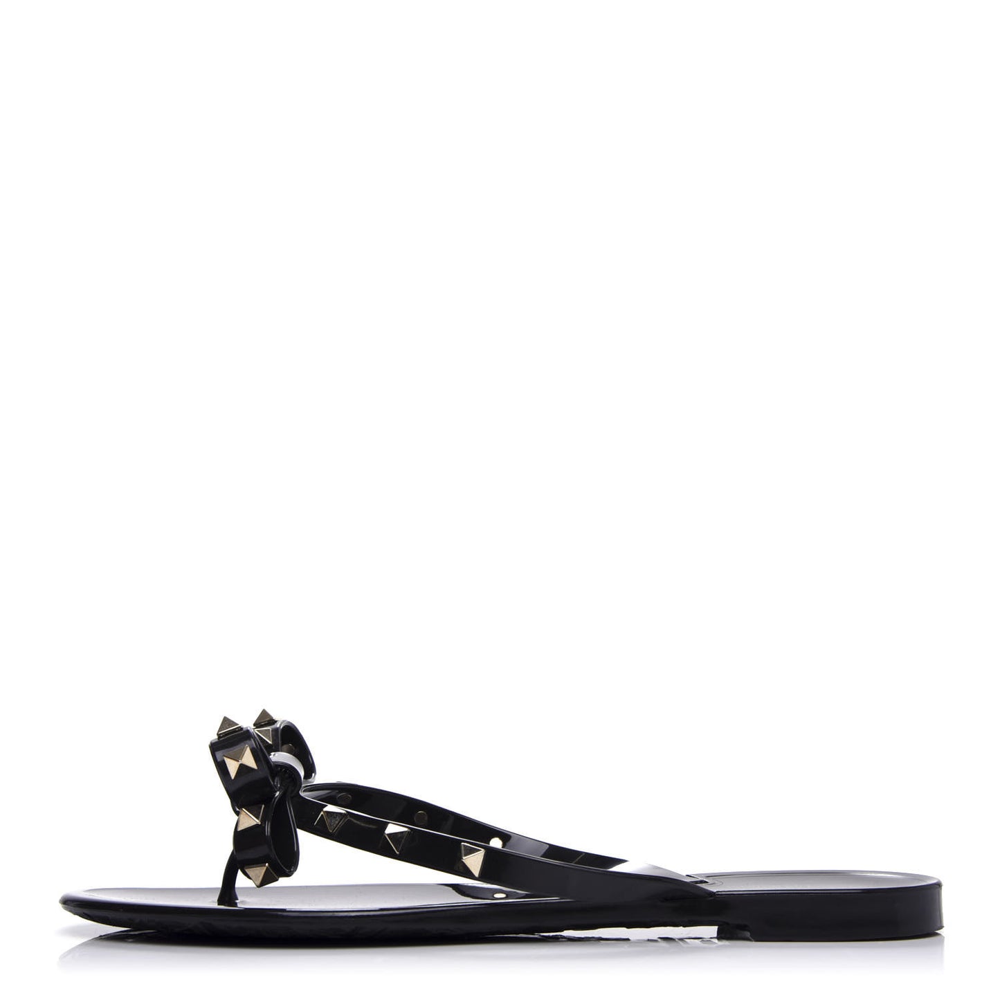 PVC Jelly Rockstud Bow Thong Sandals 40 Black