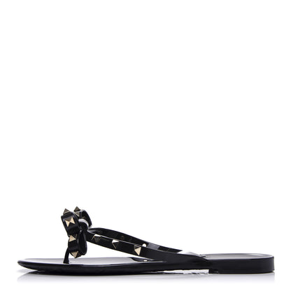 Valentino Garavani PVC Jelly Rockstud Bow Thong Sandals 40 Black 1 of 10