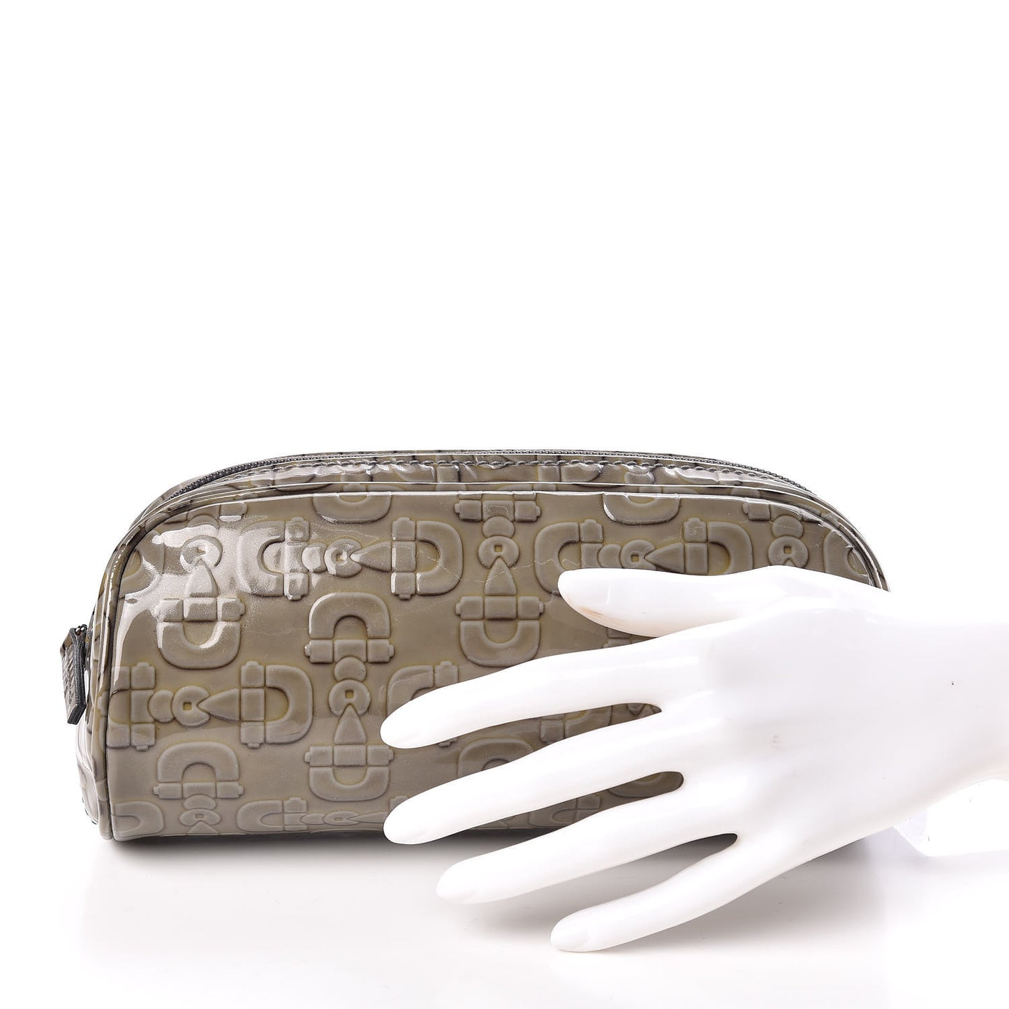 Patent Horsebit Embossed Small Cosmetic Case Green
