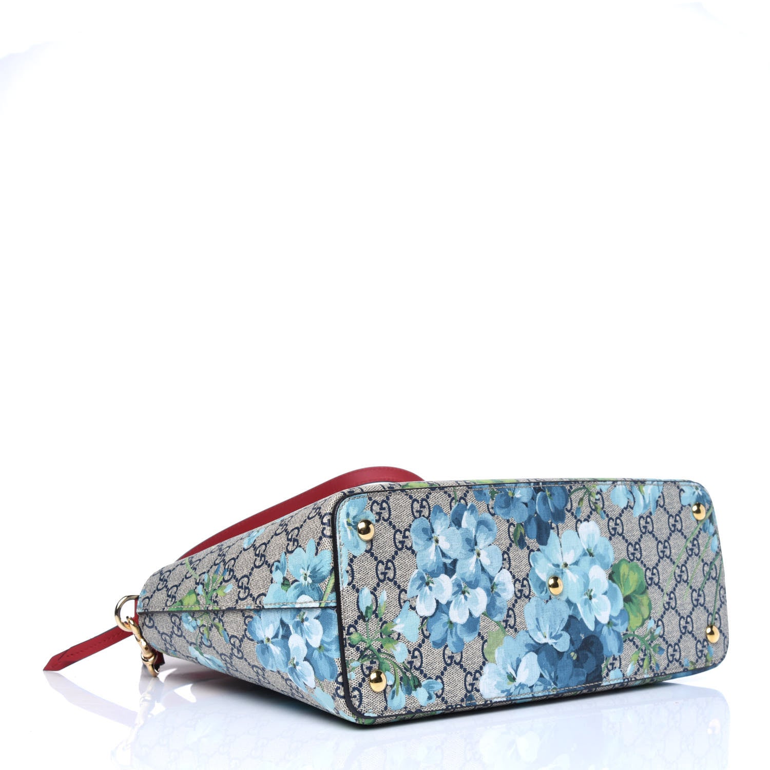 Gucci GG Supreme Monogram Blooms Medium Zip Top Tote Beige Blue Navy Hibiscus Red 5 of 14