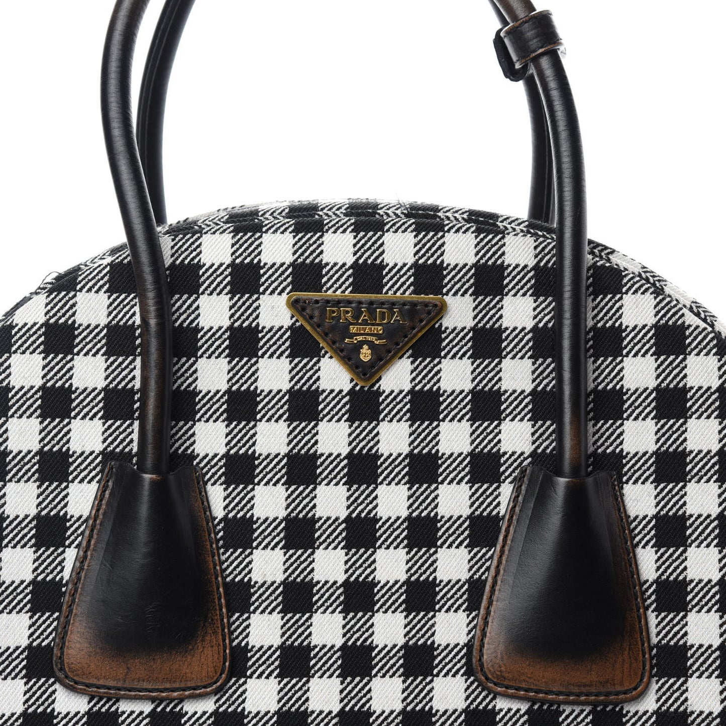 Jacquard Check Vitello Vintage Vichy Bowler Bag White Black