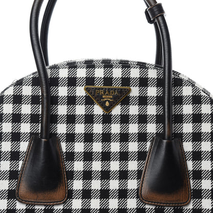 Prada Jacquard Check Vitello Vintage Vichy Bowler Bag White Black 8 of 12