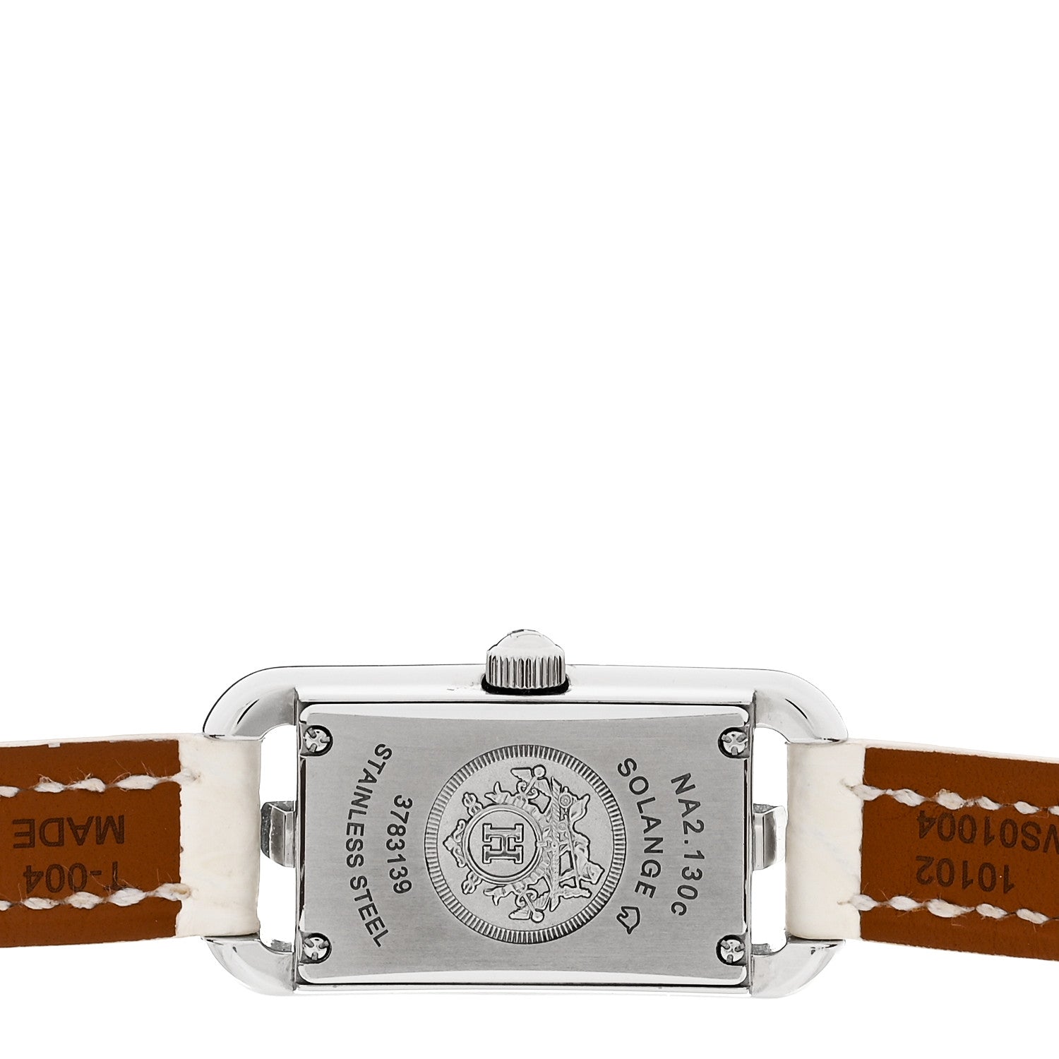 Hermes Stainless Steel Alligator Diamond Bezel Mother of Pearl 17mm Nantucket Quartz Watch Blanc 4 of 5
