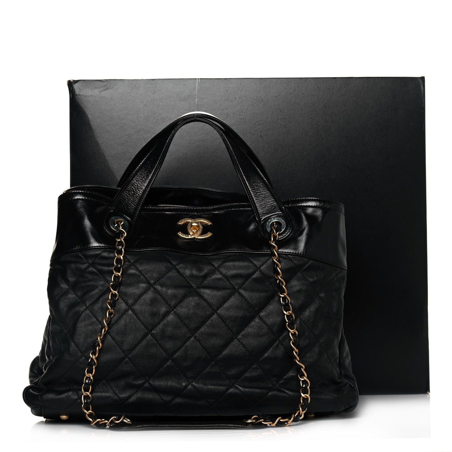 Iridescent Calfskin Large In the Mix Tote Black