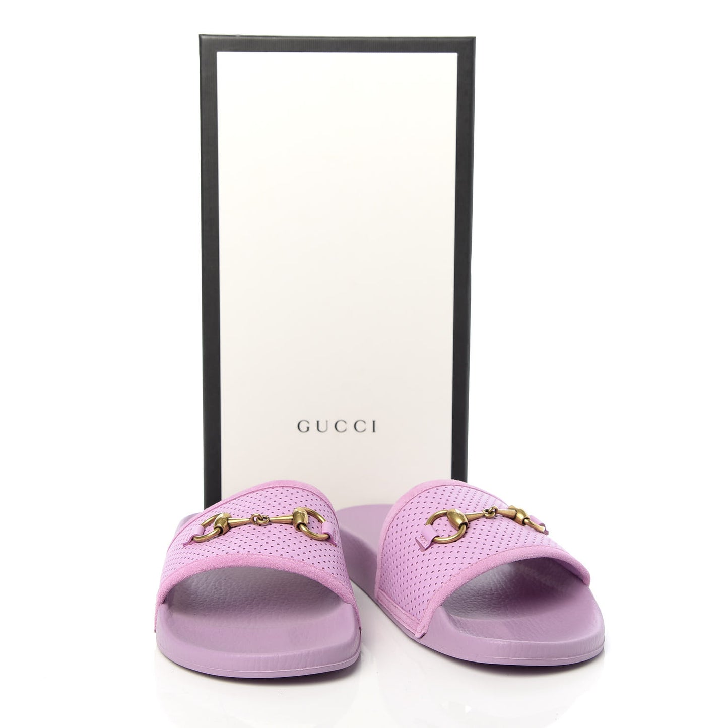 Suede Perforated Horsebit Slide Sandals 39 Malva