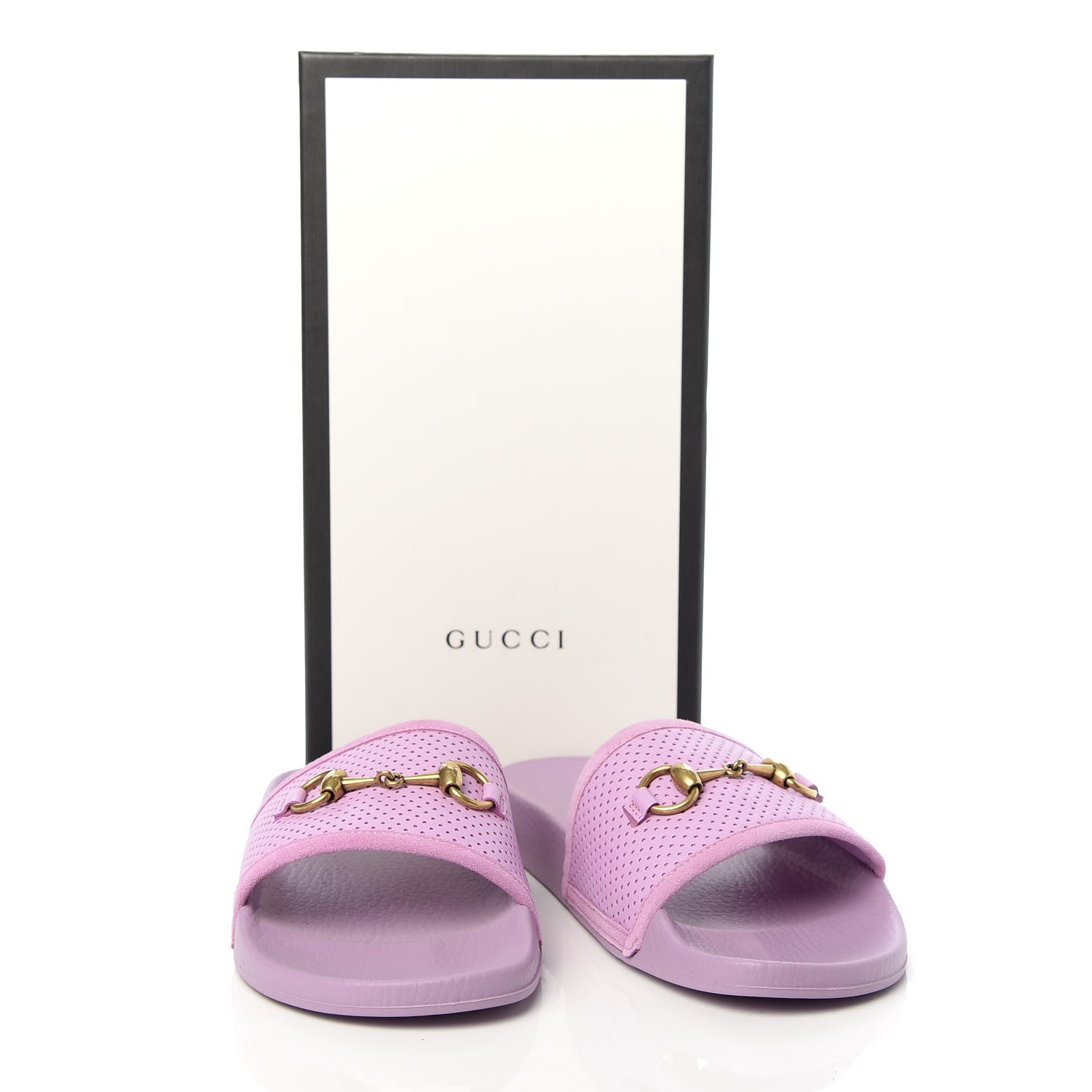 Gucci Suede Perforated Horsebit Slide Sandals 39 Malva 8 of 8