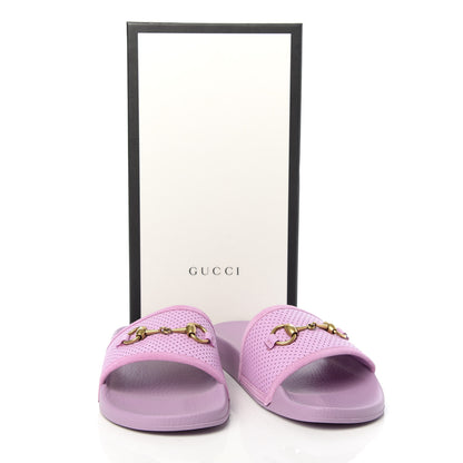 Gucci Suede Perforated Horsebit Slide Sandals 39 Malva 8 of 8