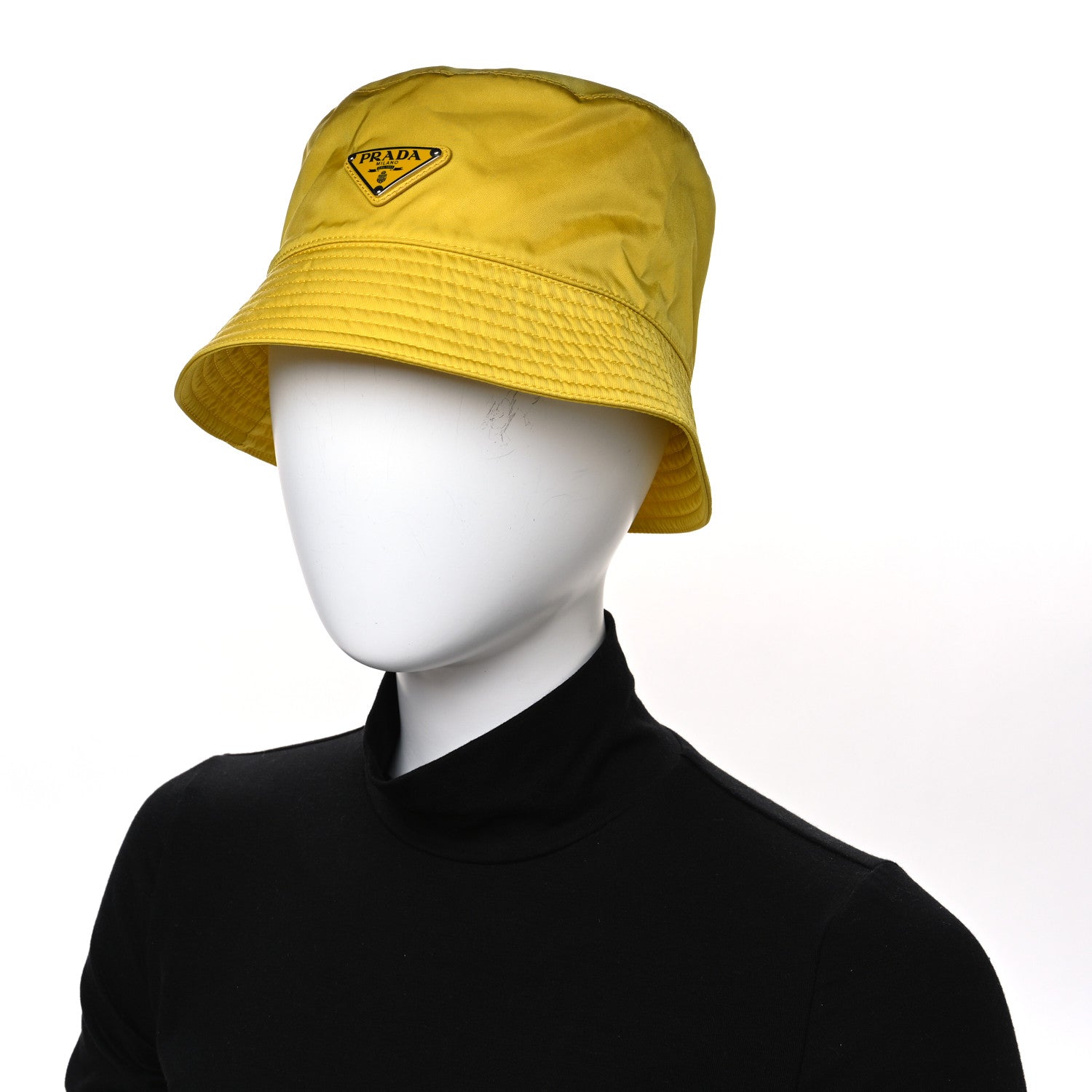 Prada Re-Nylon Metal Triangle Logo Mens Bucket Hat M Giallo 2 of 8