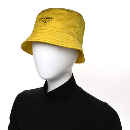 Prada Re-Nylon Metal Triangle Logo Mens Bucket Hat M Giallo 2 of 8