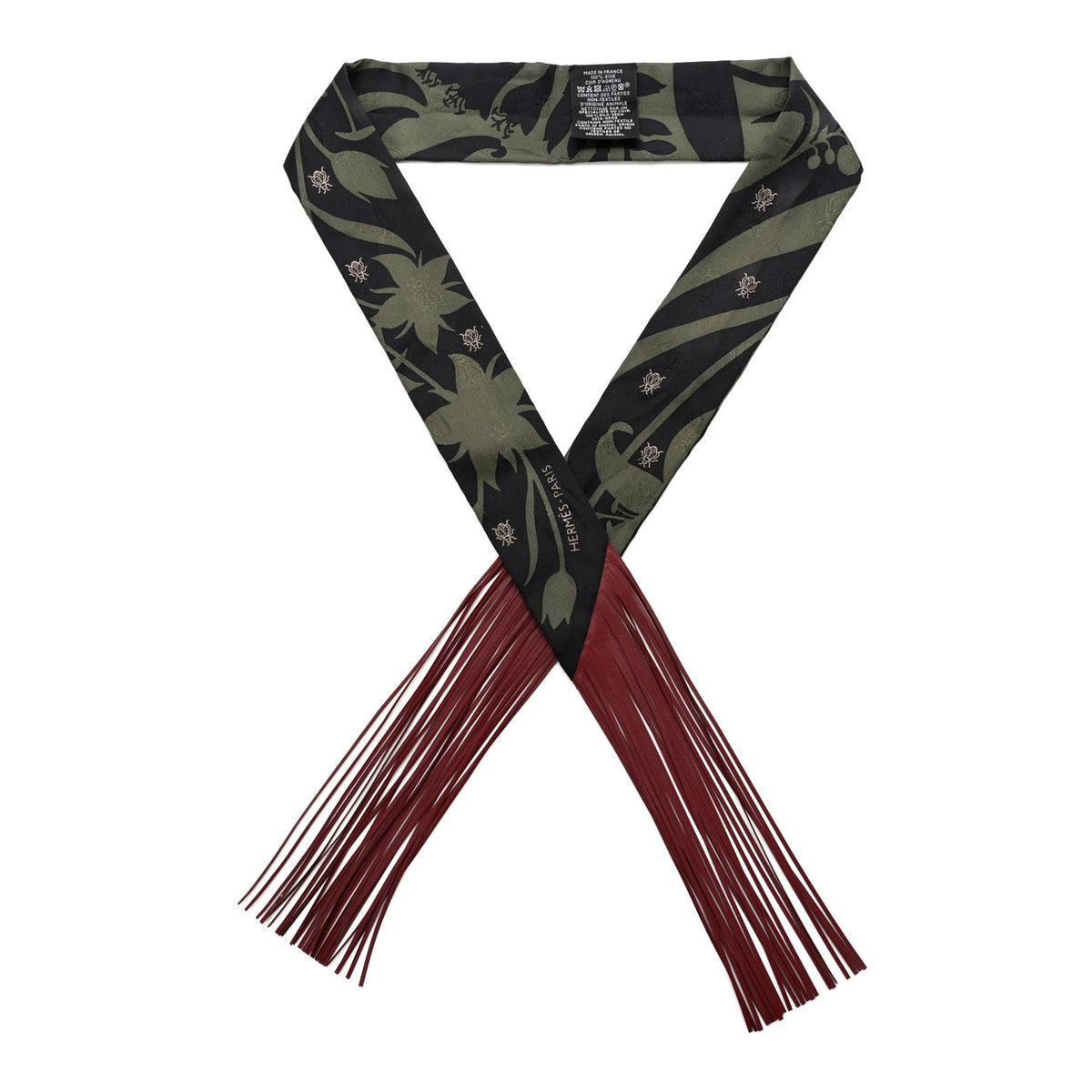 Silk Calfskin Bouquet Final Fringed Twilly Vert Loden Black