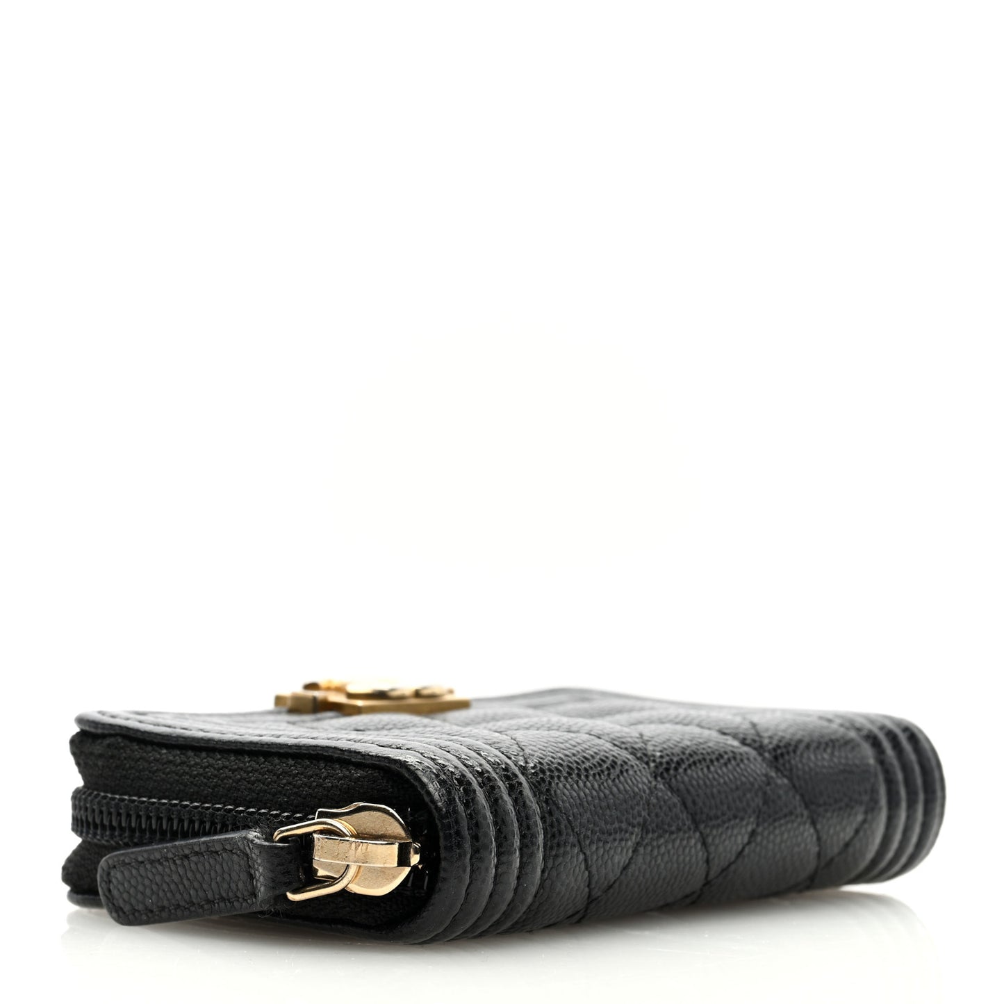 Caviar Quilted Boy Zip Around Coin Purse Wallet Black