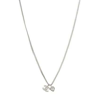 Chanel Crystal Mini Heart CC Necklace Silver 1 of 5