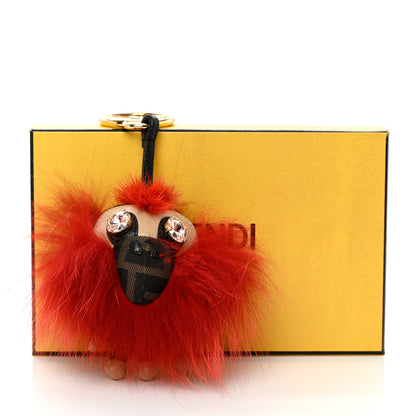 Fendi Fox Fur Nappa Zucca Zucchino F is Fendi Space Monkey Bag Charm Tobacco Fragola 5 of 5