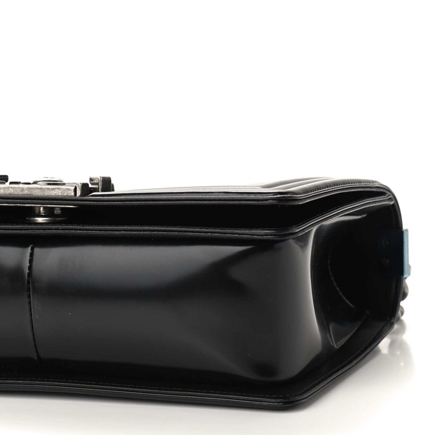 Glazed Calfskin Medium Boy Flap Black