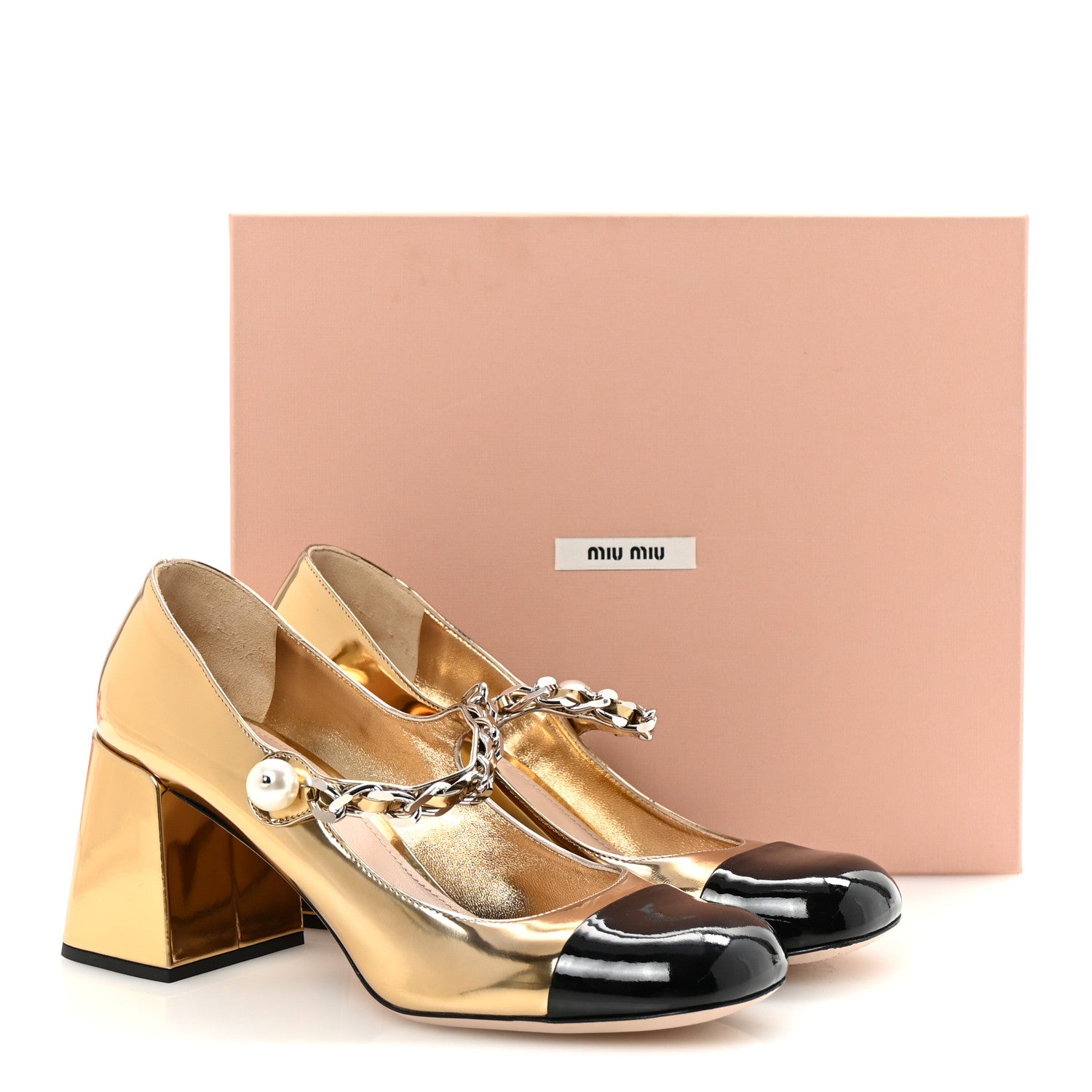Miu Miu Metallic Patent Colorblock Mary Jane Pumps 40 Platino Black 9 of 9