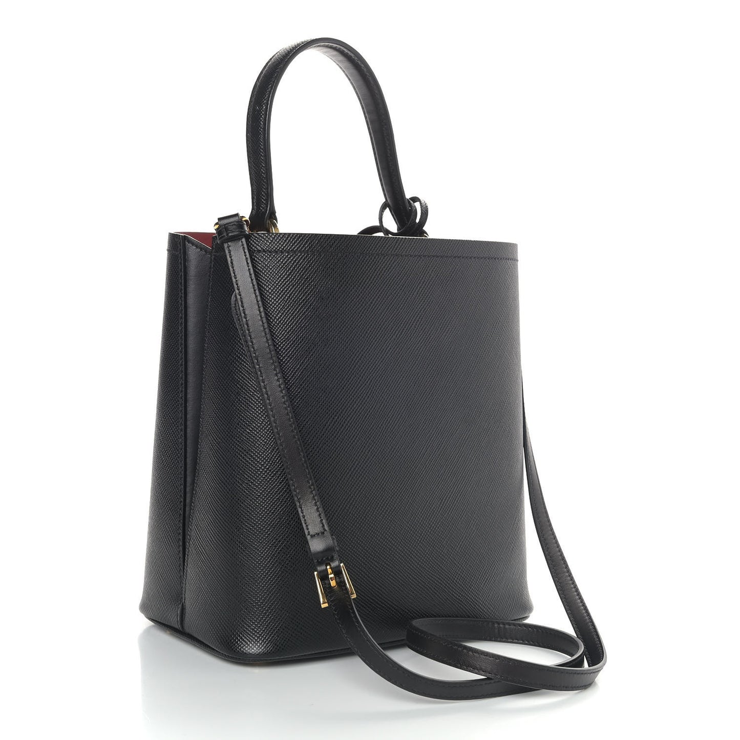 Saffiano Cuir Medium Panier Bucket Bag Black Fuoco
