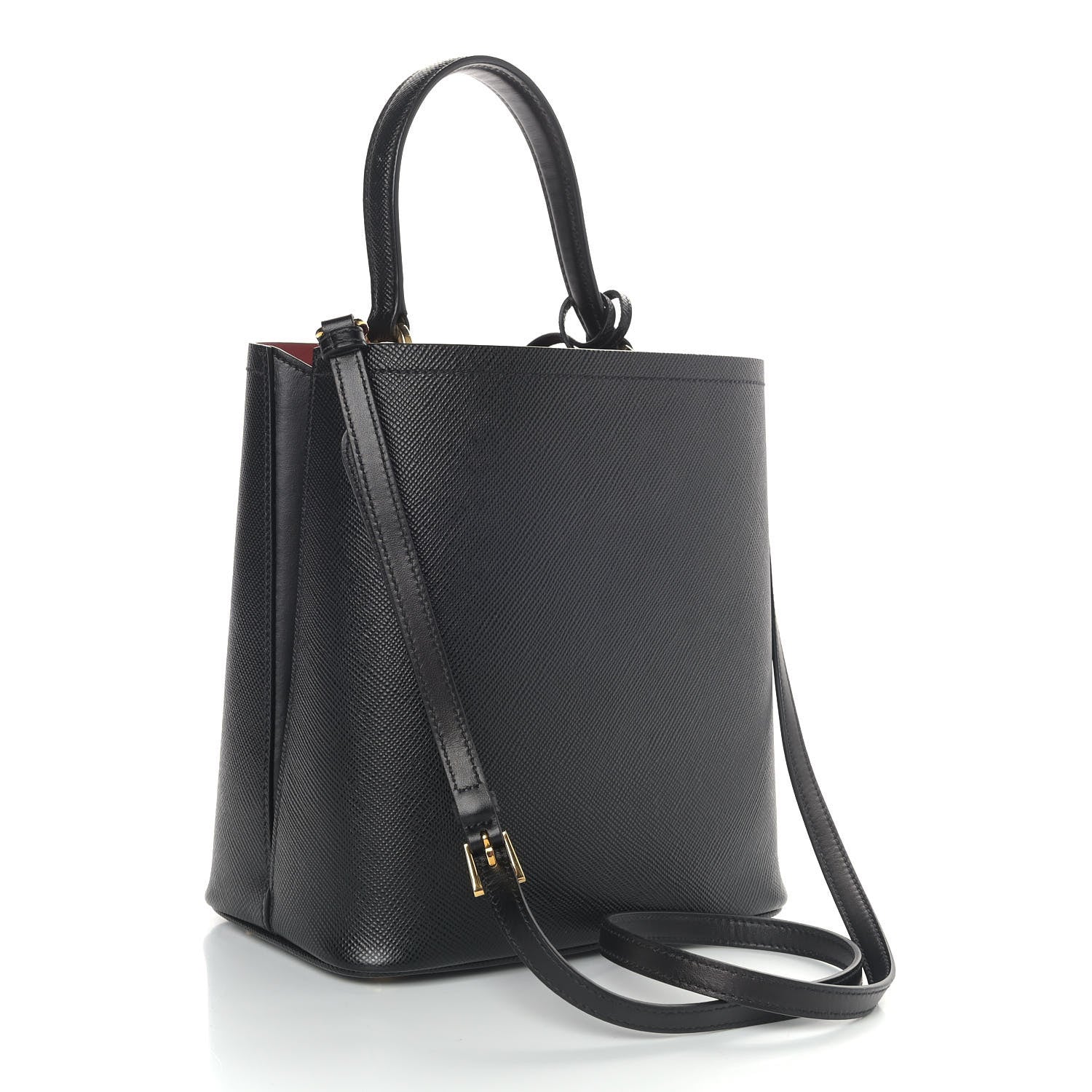 Prada Saffiano Cuir Medium Panier Bucket Bag Black Fuoco 3 of 9