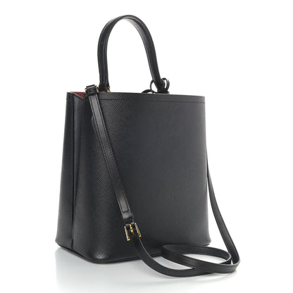 Prada Saffiano Cuir Medium Panier Bucket Bag Black Fuoco 3 of 9