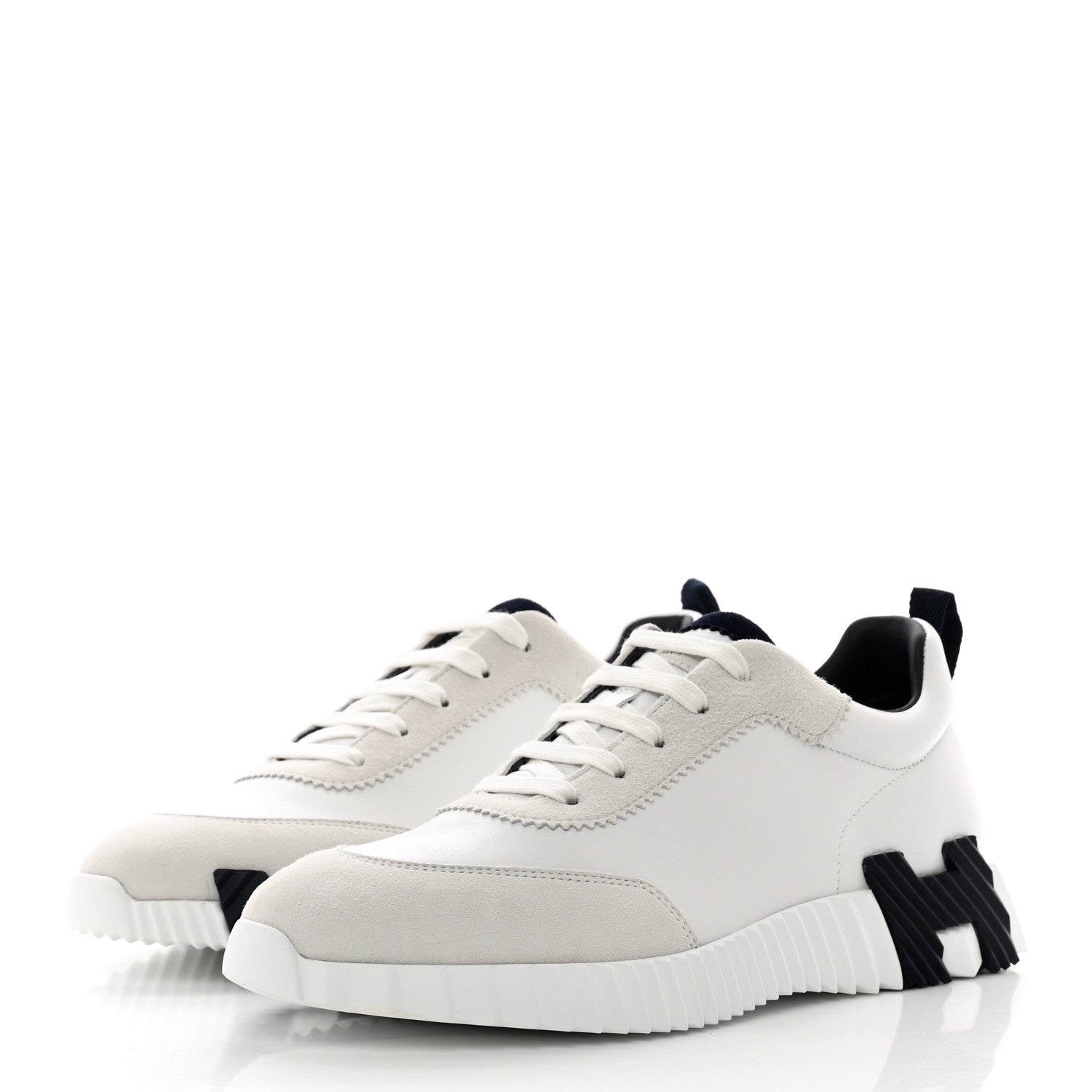Hermes Technical Canvas Suede Goatskin Bouncing Sneakers 41 White 3 of 9
