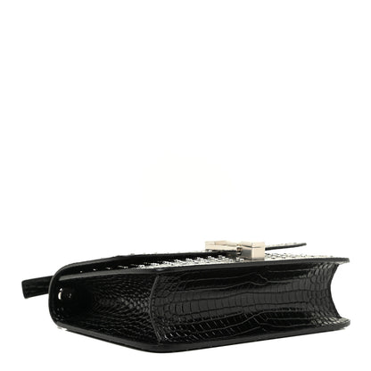 Saint Laurent Crocodile Embossed Calfskin Crystal Embellished Carre Satchel Black 7 of 16