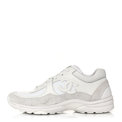 Chanel Suede Calfskin Fabric CC Sneakers 39.5 White 1 of 8