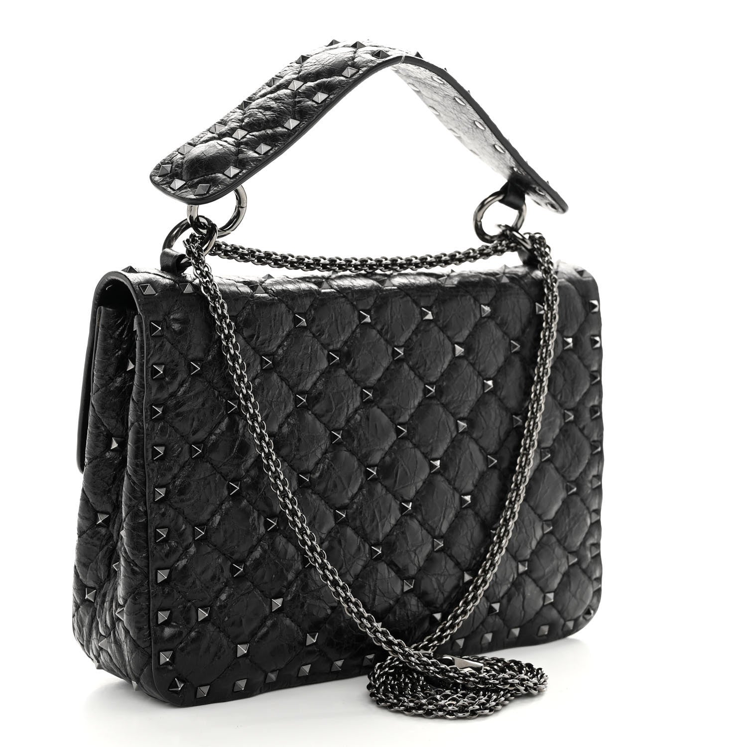 Valentino Garavani Craquele Nappa Medium Rockstud Spike Shoulder Bag Black 3 of 10