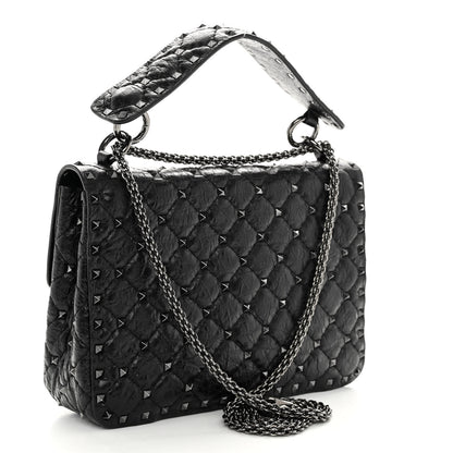 Valentino Garavani Craquele Nappa Medium Rockstud Spike Shoulder Bag Black 3 of 10