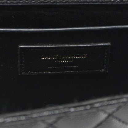 Saint Laurent Grain De Poudre Textured Mixed Matelasse Triquilt Medium Monogram Satchel Black 7 of 11