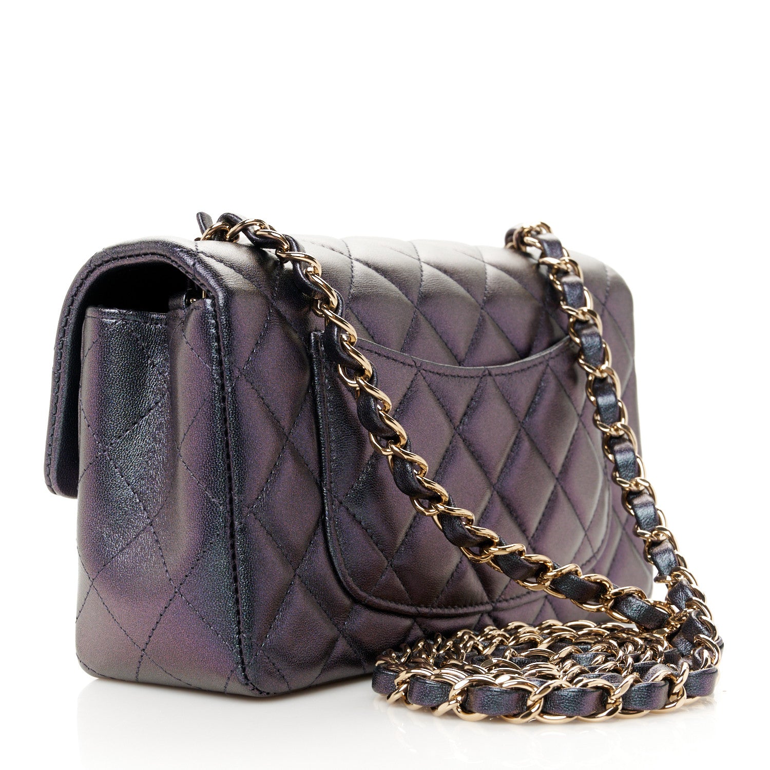 Chanel Iridescent Lambskin Quilted Mini Rectangular Flap Dark Purple 3 of 11